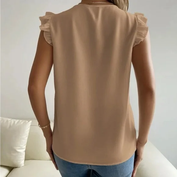 New V neck ruffle sleeve short sleeve top - Picture 5 of 6